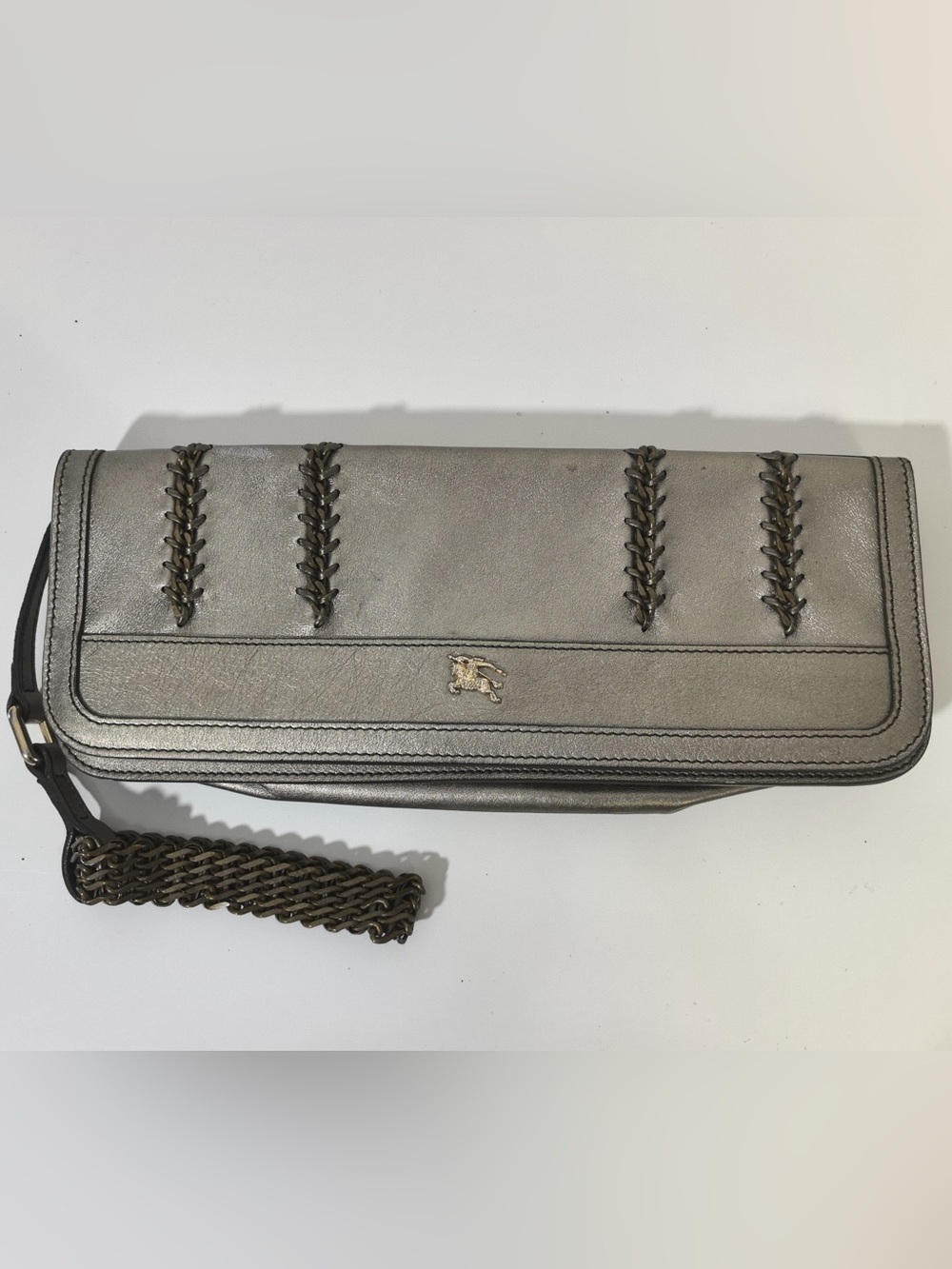 Burberry Metallic Silver Gray Wristlet Clutch
